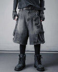 Cyberpunk Techwear Distressed Denim Cargo Shorts