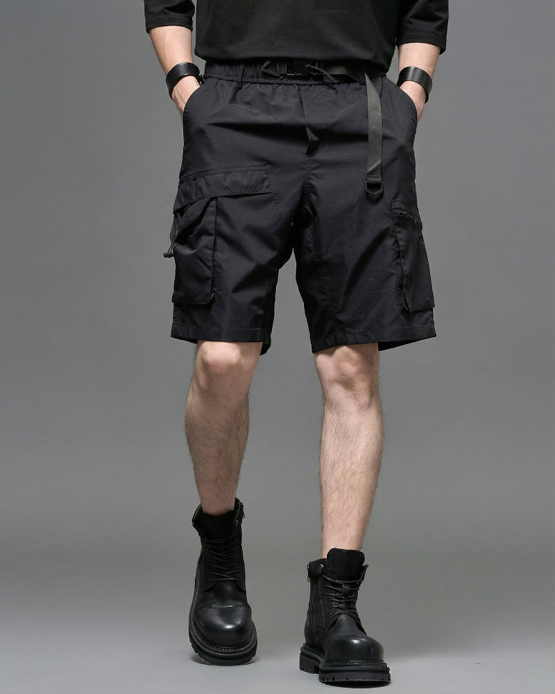 Techwear Water-Repellent Belted Cargo Shorts