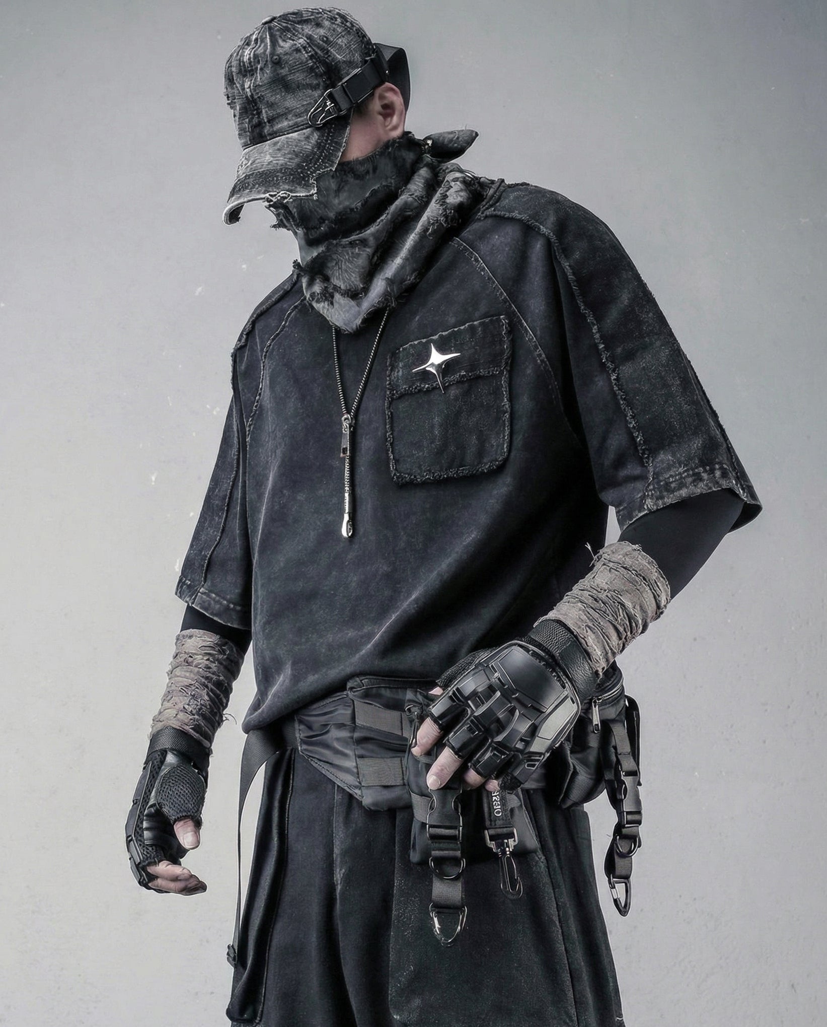 Techwear Oversized Distressed Cotton T-Shirt