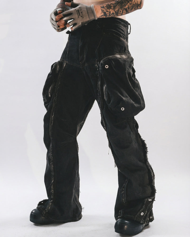Wasteland Streetwear Distressed Cotton Wide Leg Cargo Pants