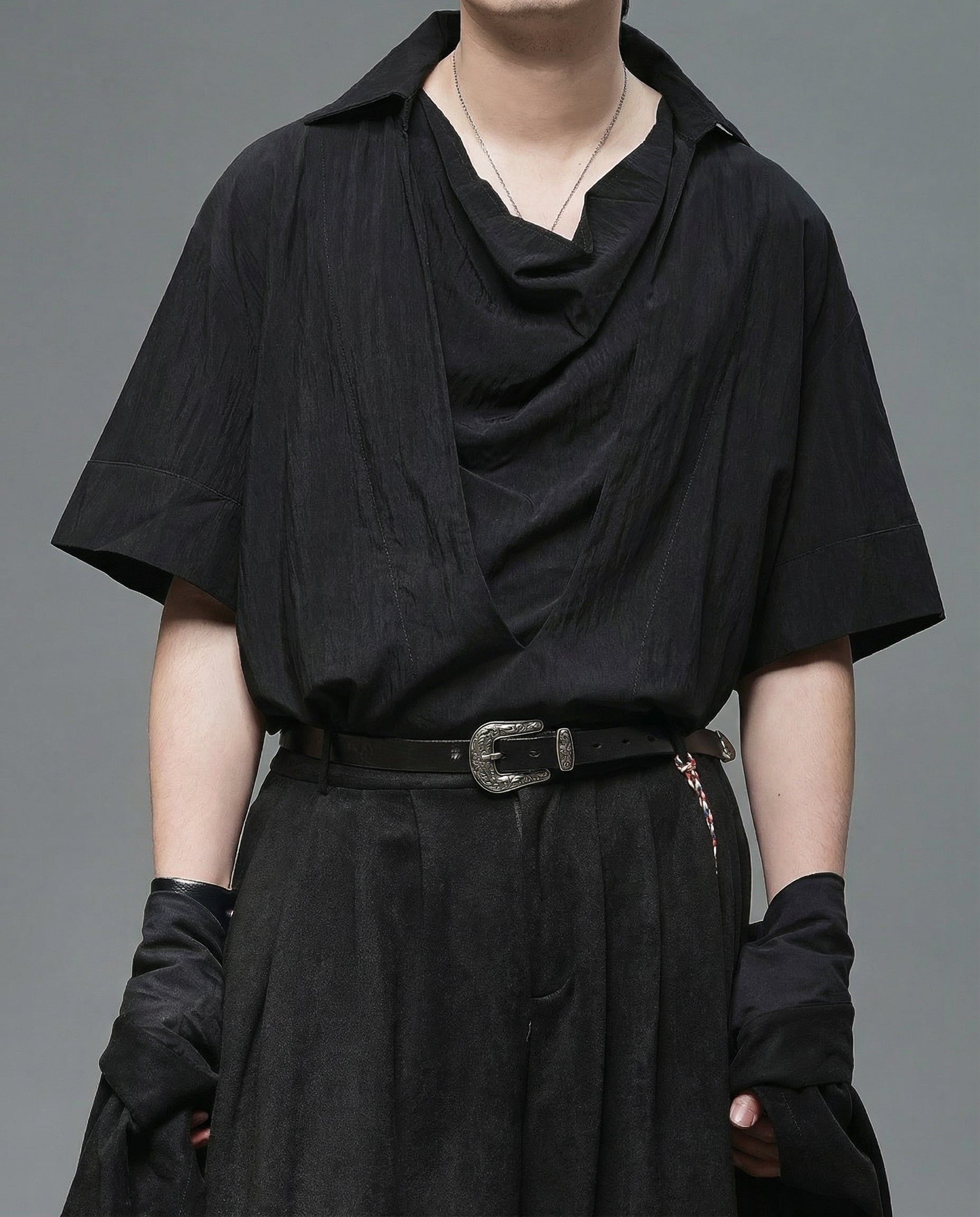 Japanese Darkwear Cowl Neck Draped Shirt