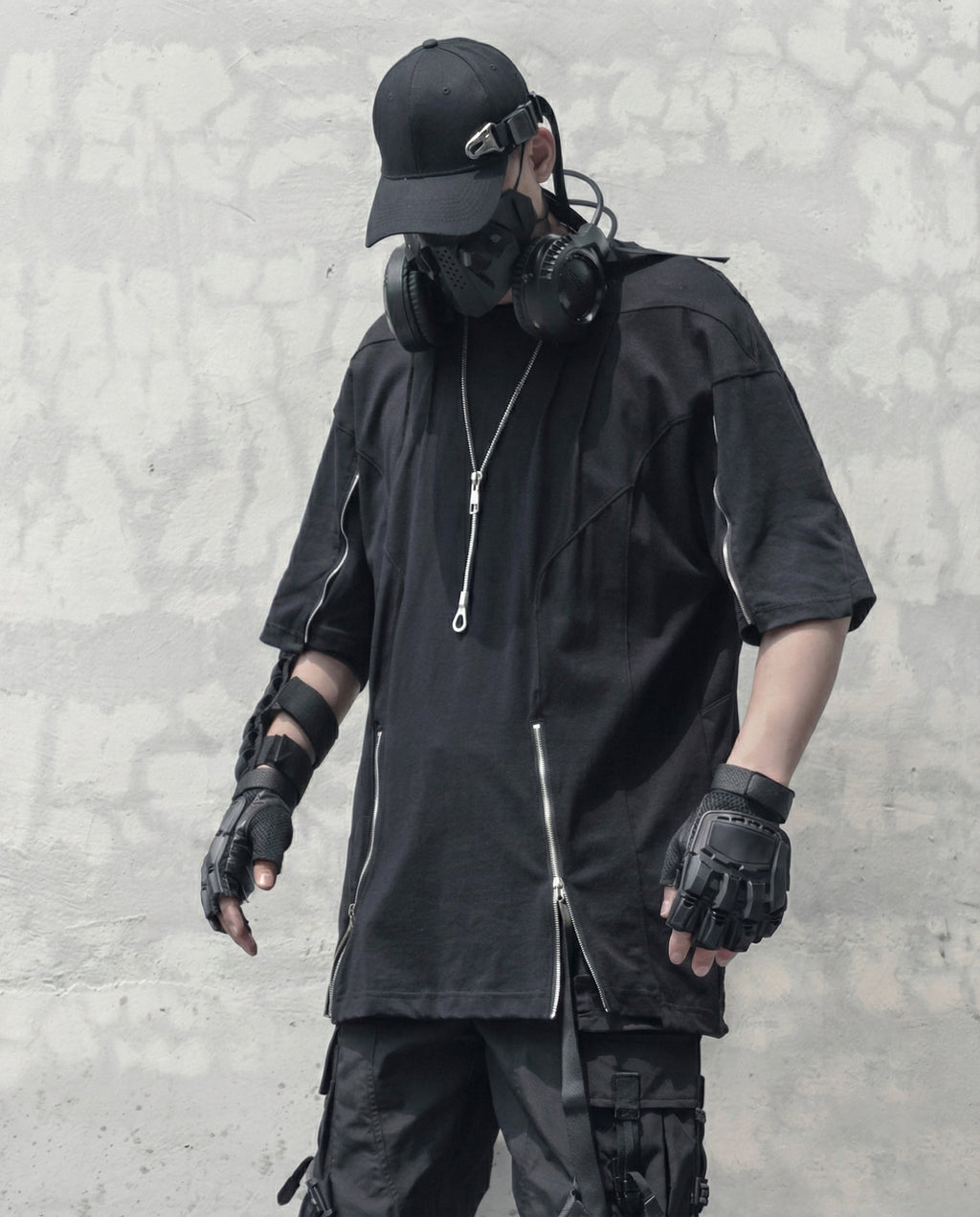 Street Oversized Multi-Zipper Cotton T-Shirt