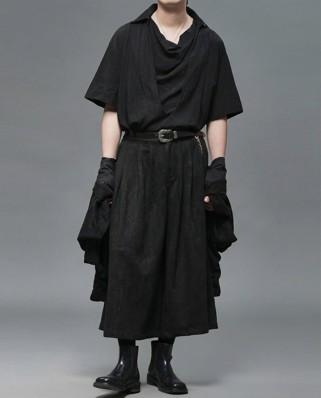 Japanese Darkwear Cowl Neck Draped Shirt
