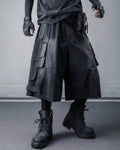 Techwear Distressed Wide-Leg Cargo Shorts