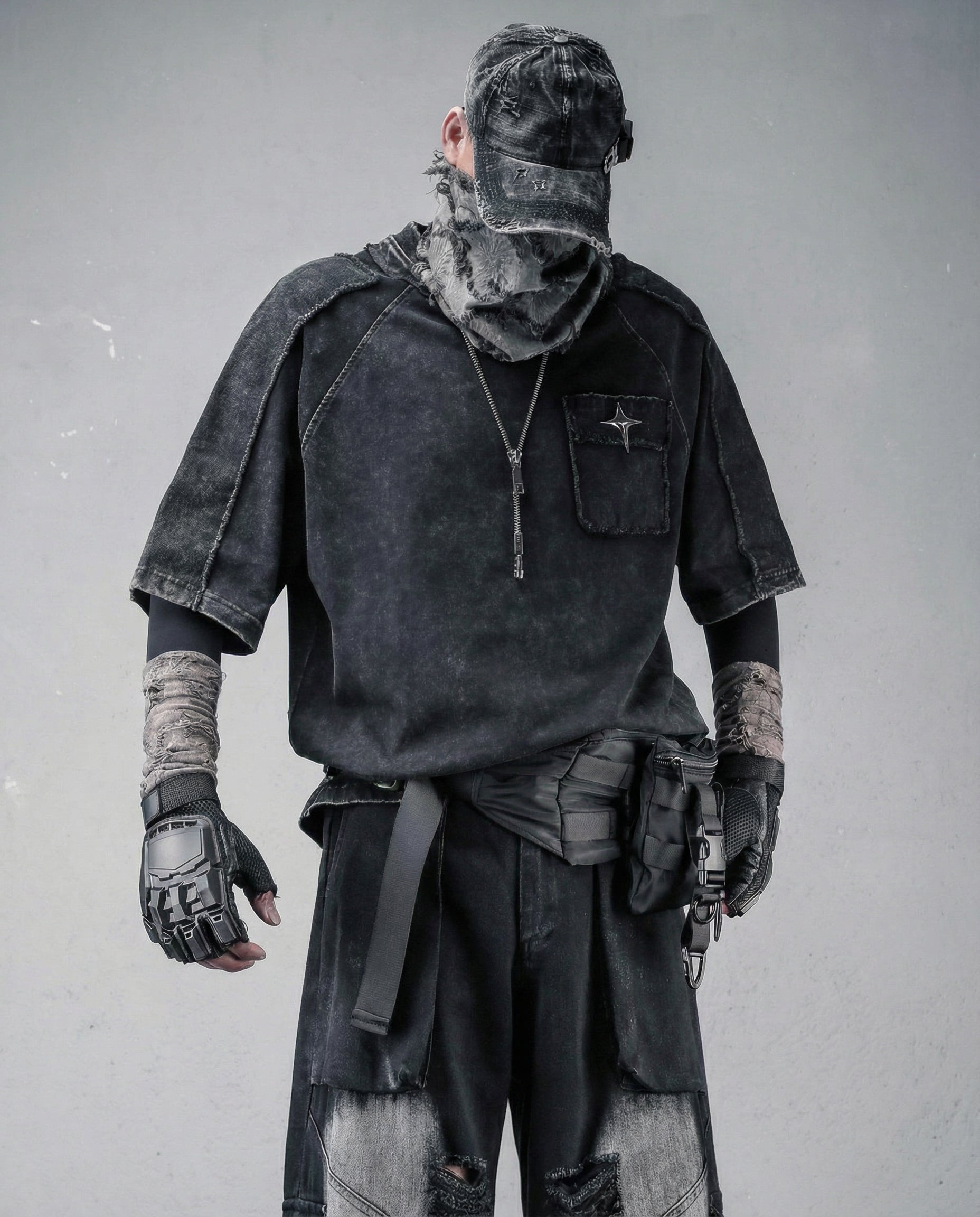 Techwear Oversized Distressed Cotton T-Shirt