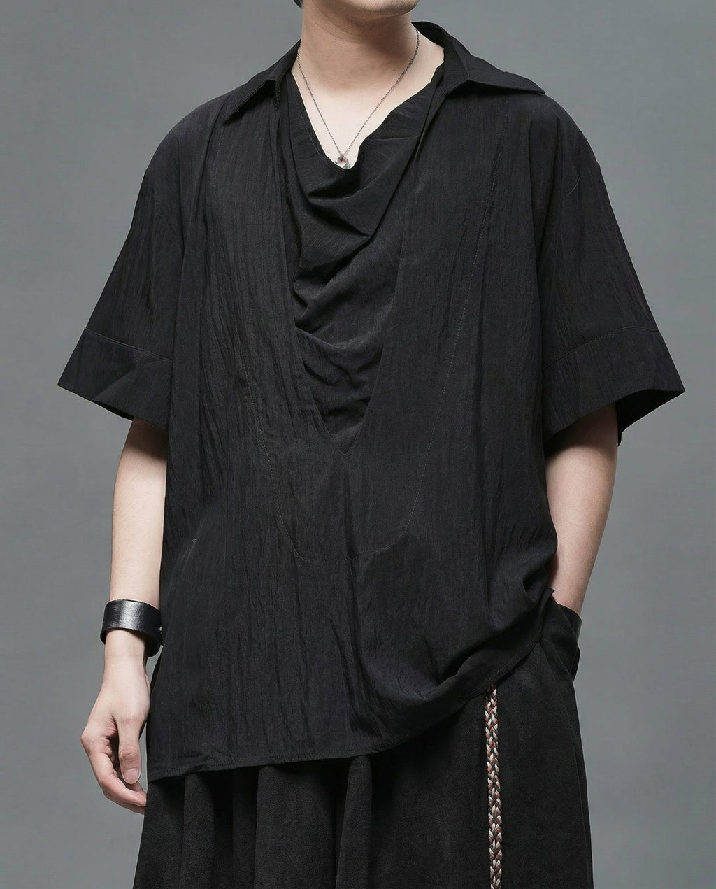 Japanese Darkwear Cowl Neck Draped Shirt