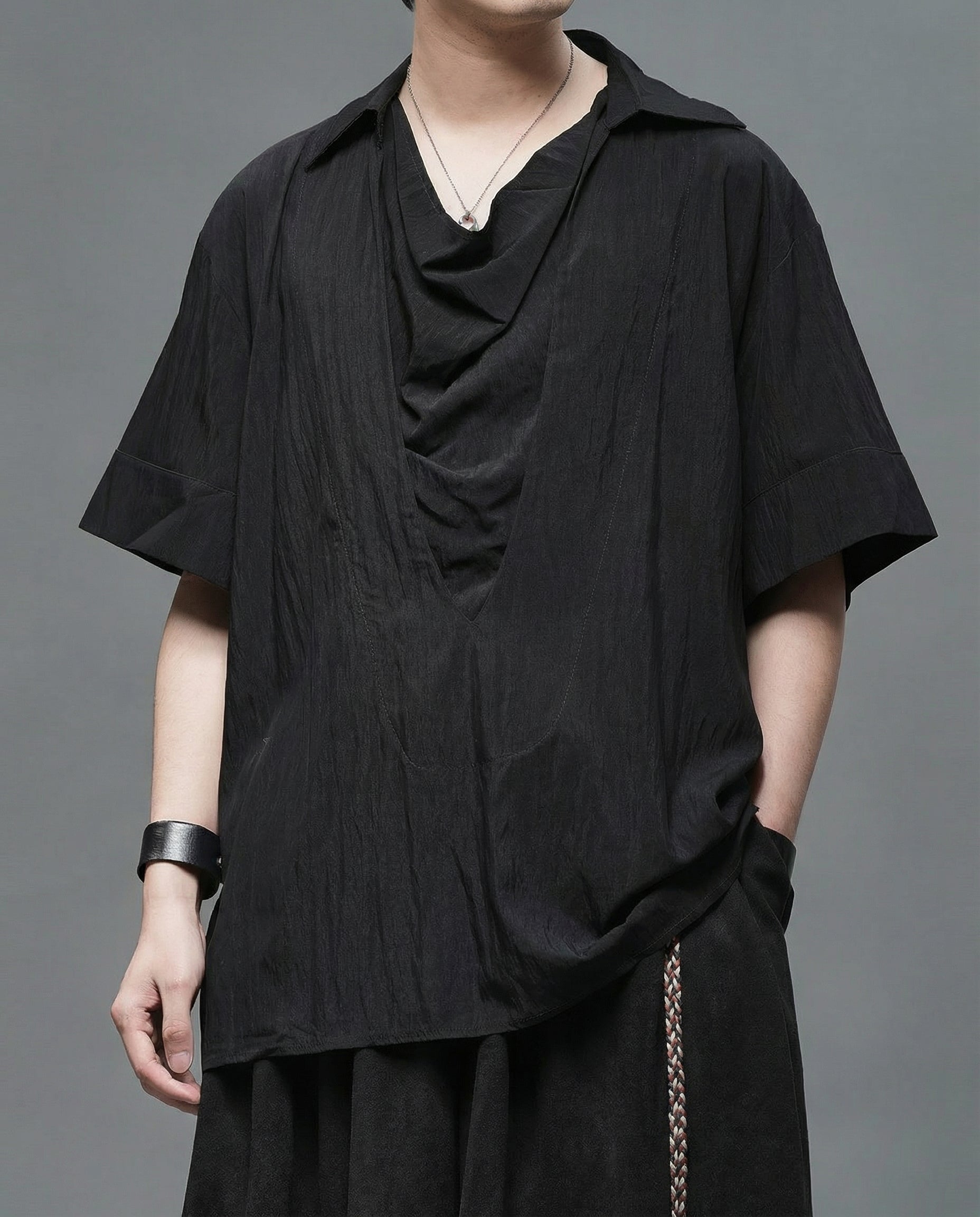 Japanese Darkwear Cowl Neck Draped Shirt