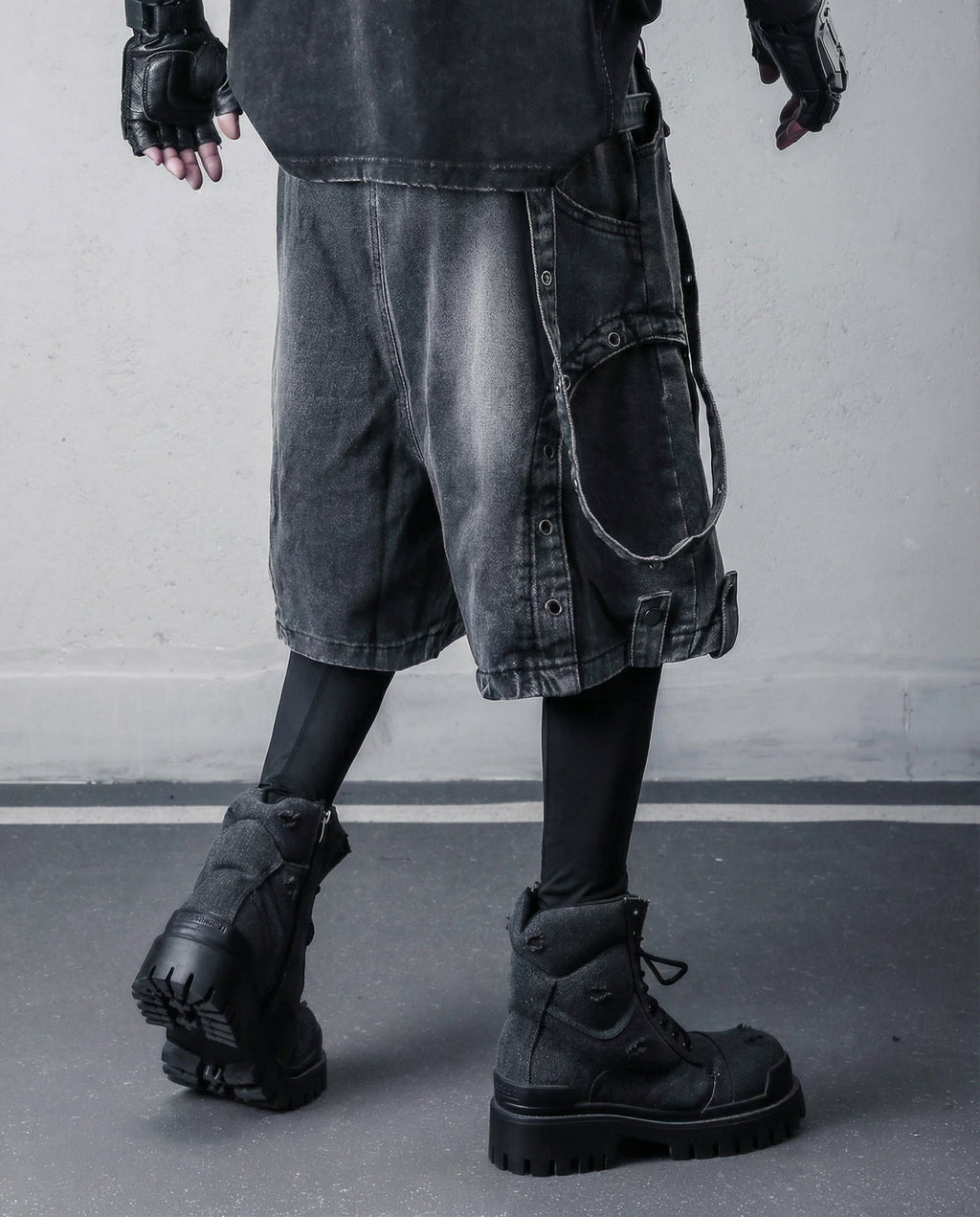 Cyberpunk Techwear Distressed Denim Cargo Shorts