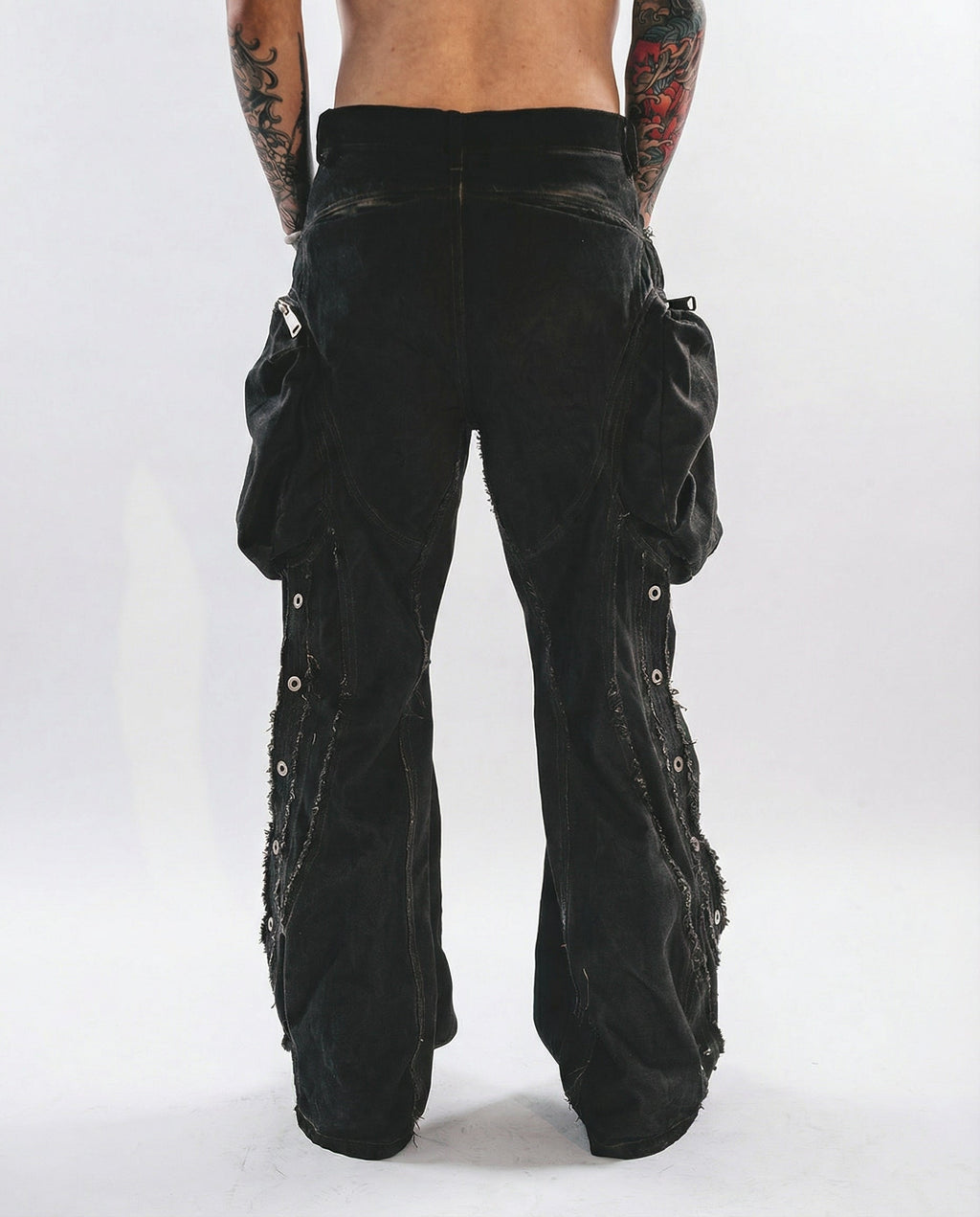 Wasteland Streetwear Distressed Cotton Wide Leg Cargo Pants