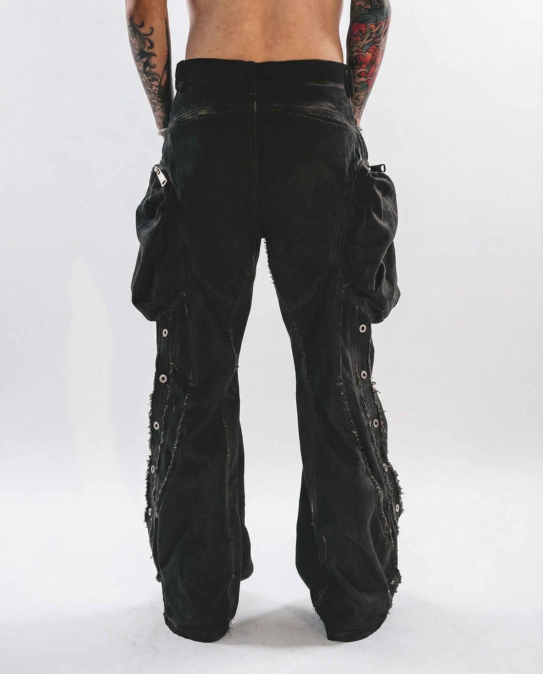 Wasteland Streetwear Distressed Cotton Wide Leg Cargo Pants
