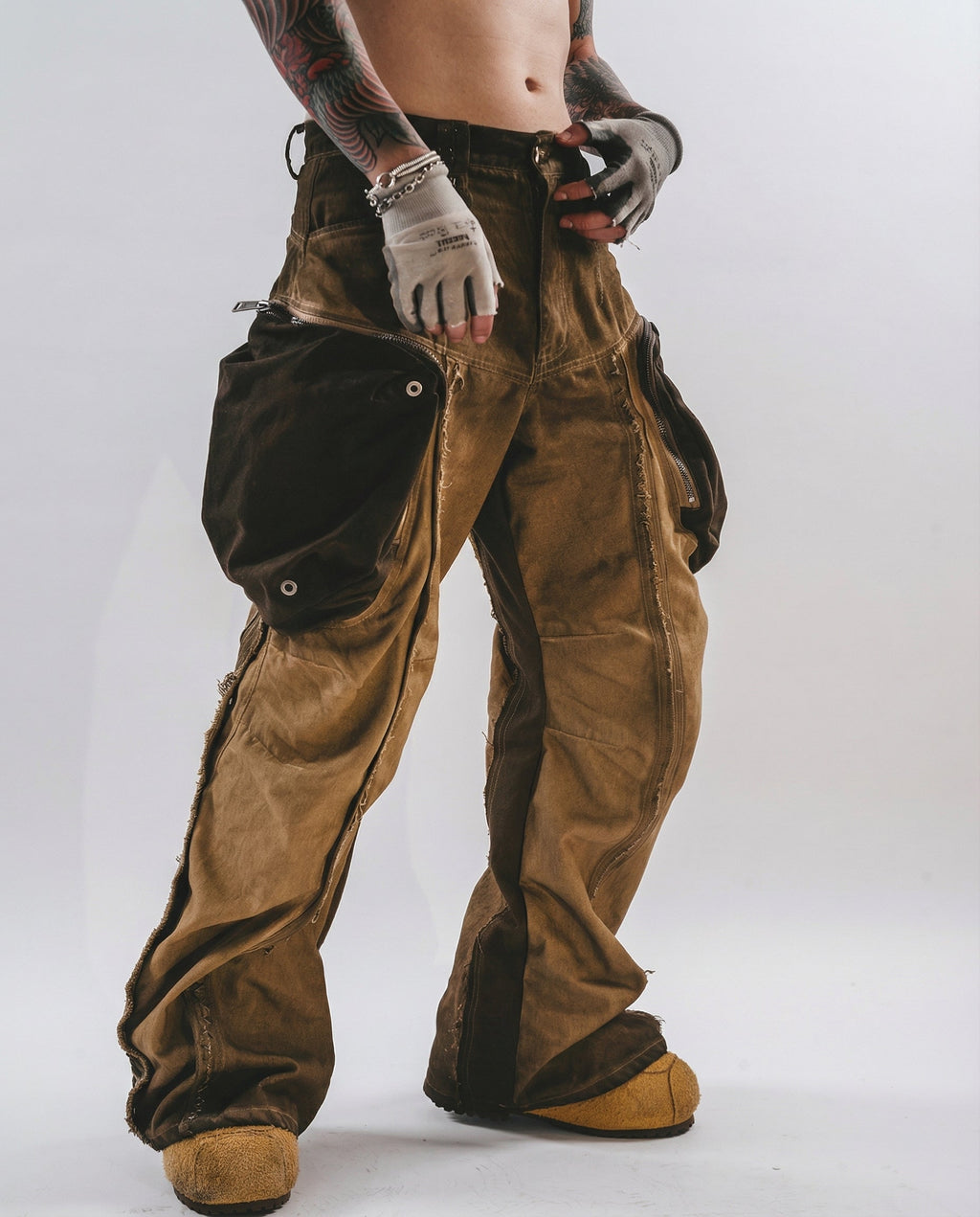 Wasteland Streetwear Distressed Cotton Wide Leg Cargo Pants