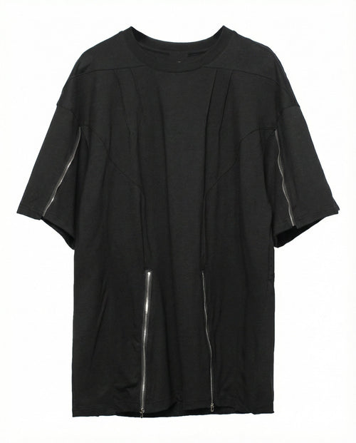 Street Oversized Multi-Zipper Cotton T-Shirt
