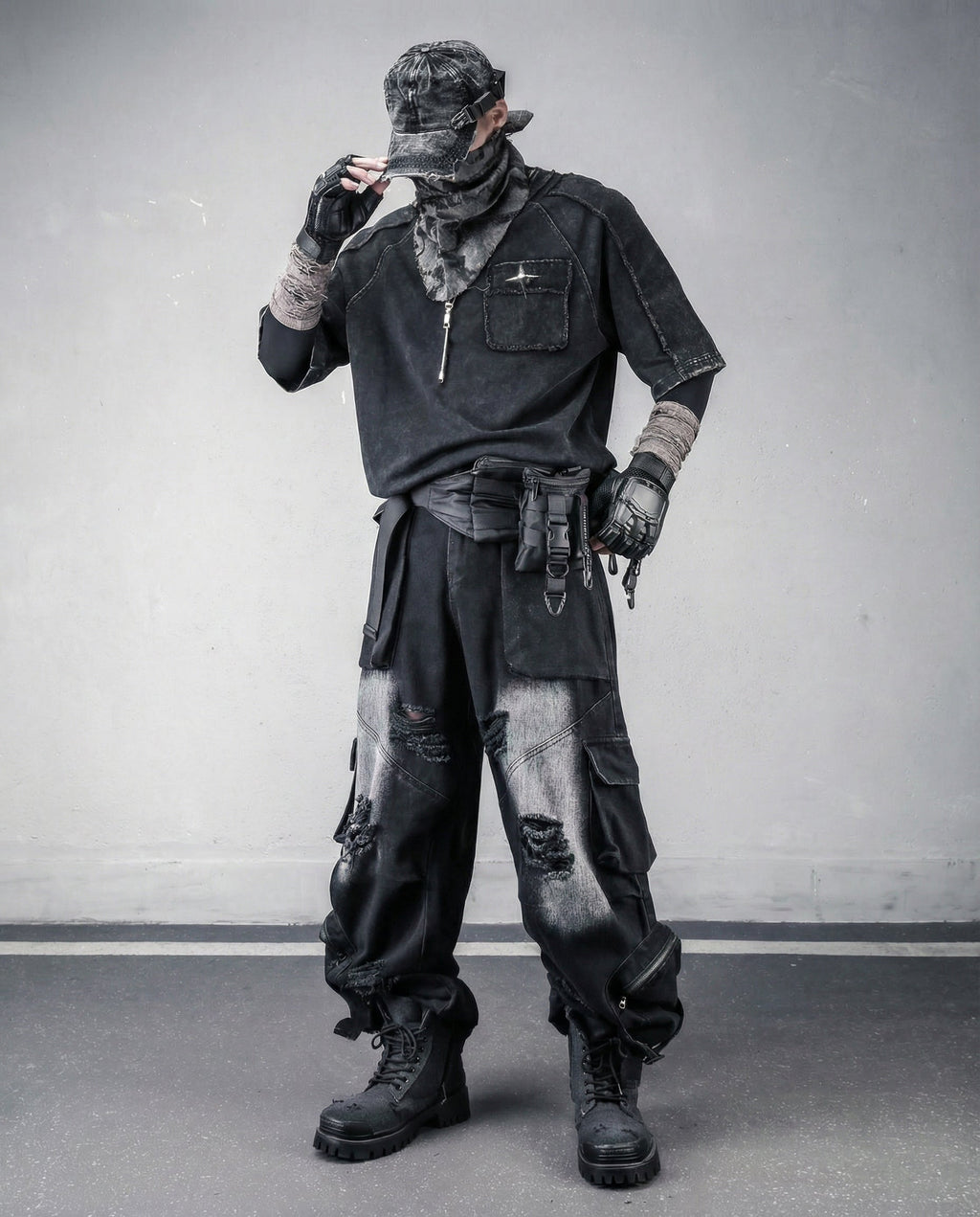 Techwear Oversized Distressed Cotton T-Shirt