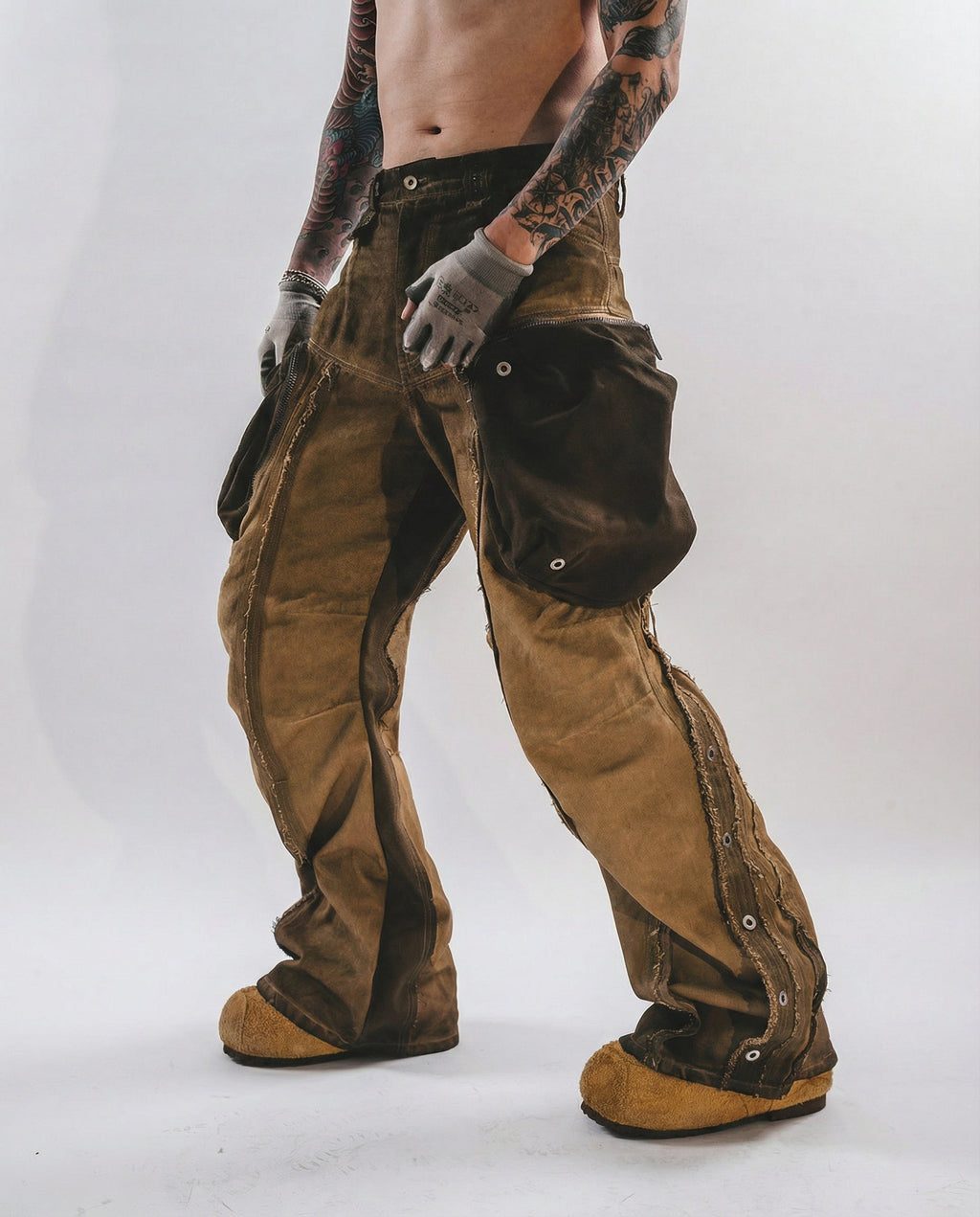 Wasteland Streetwear Distressed Cotton Wide Leg Cargo Pants