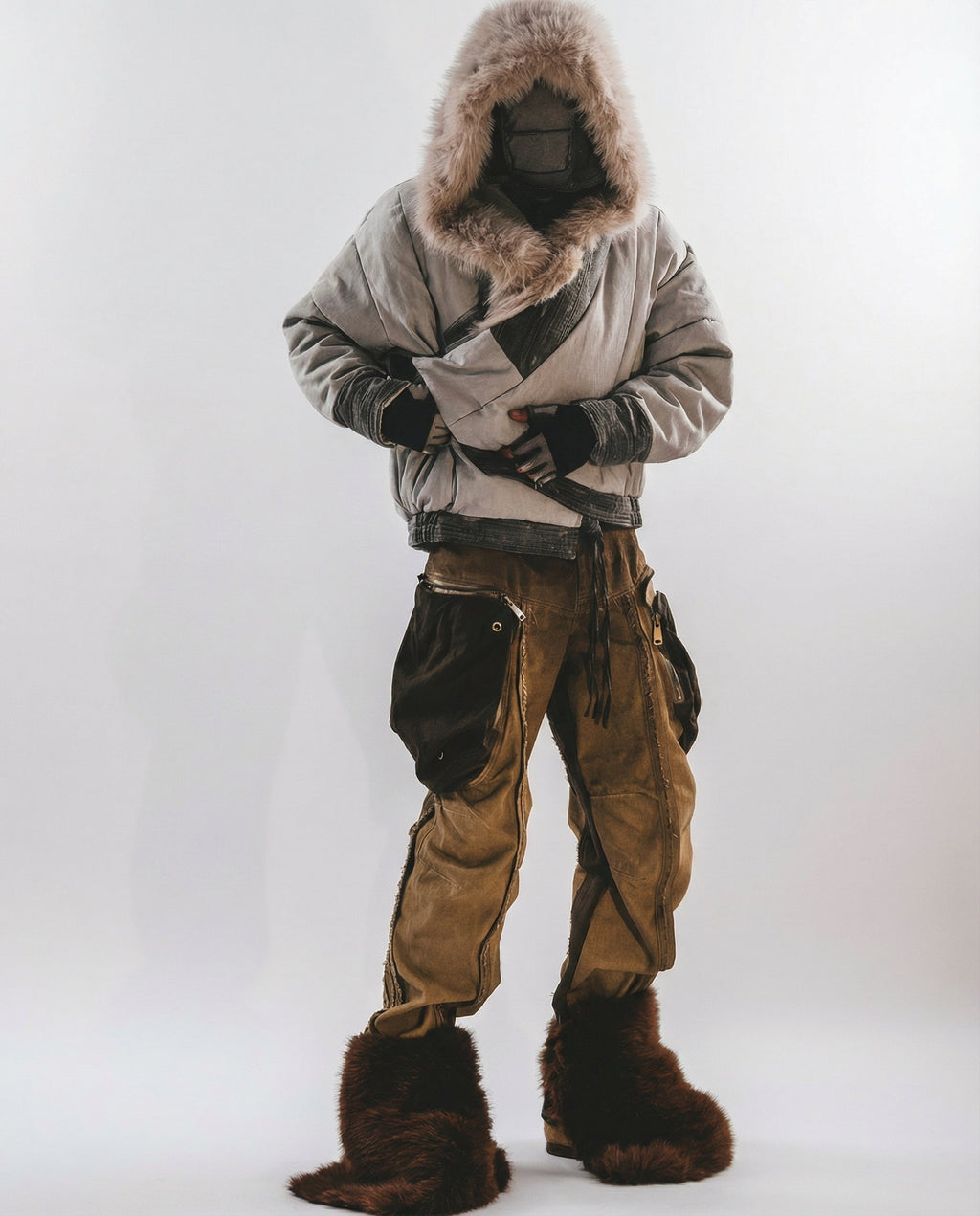 Wasteland Streetwear Distressed Cotton Wide Leg Cargo Pants