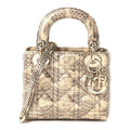 Metallic Snakeskin Cannage Mini Lady Dior Beige