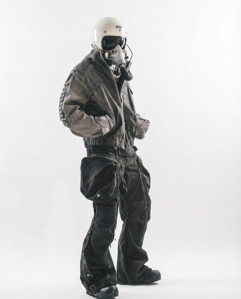 Wasteland Streetwear Distressed Cotton Wide Leg Cargo Pants