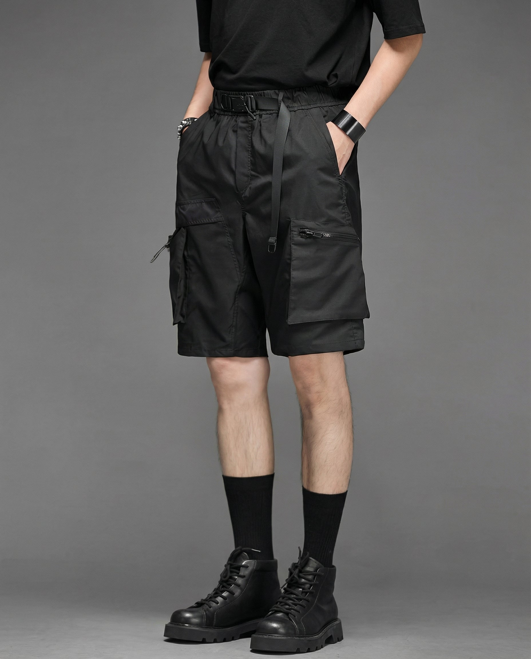 Techwear Water-Repellent Belted Cargo Shorts