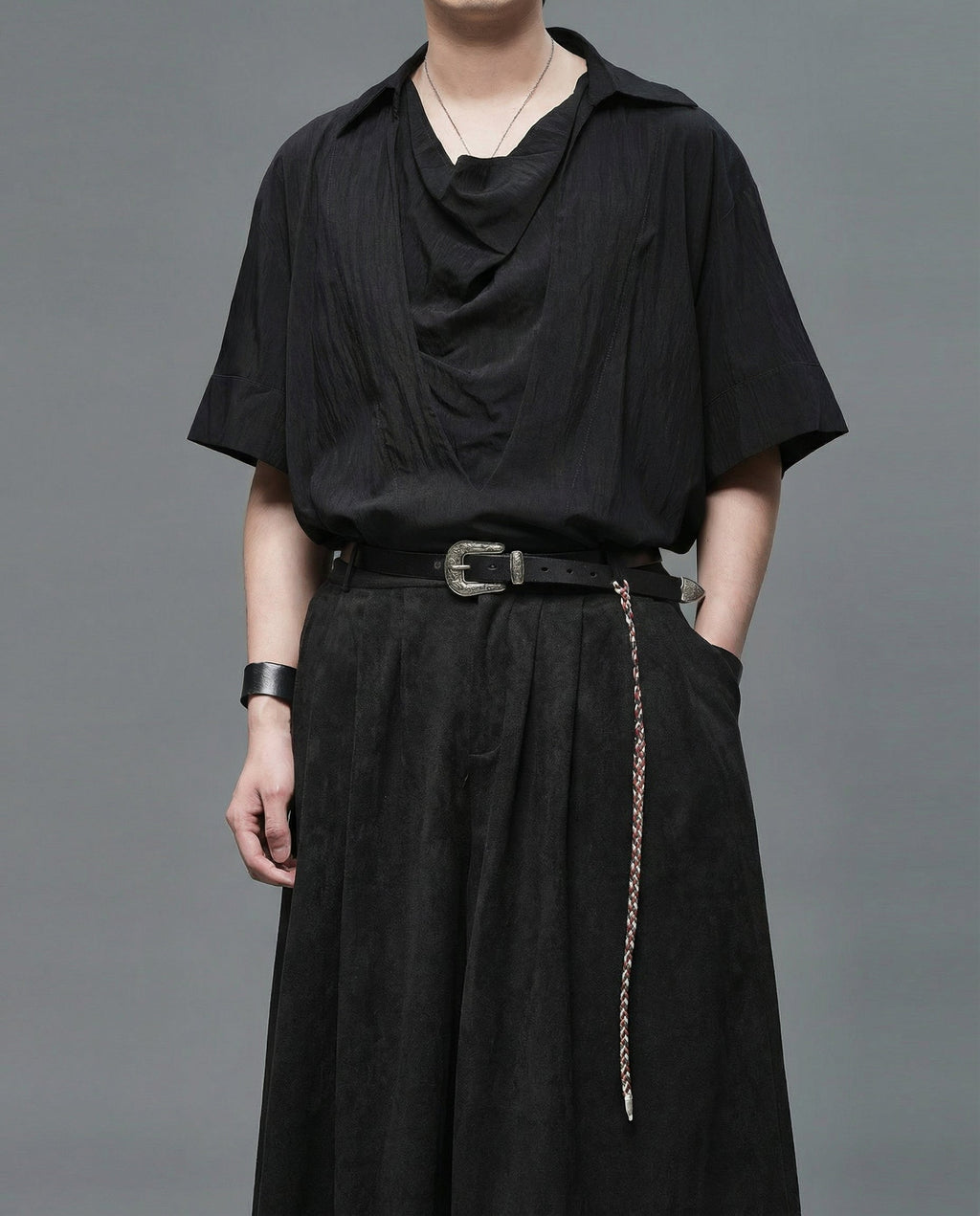 Japanese Darkwear Cowl Neck Draped Shirt