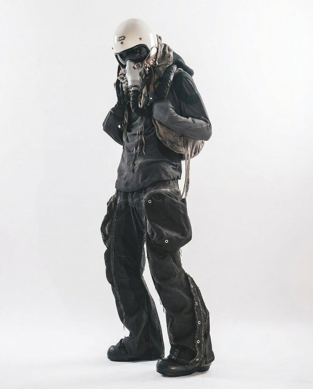 Wasteland Streetwear Distressed Cotton Wide Leg Cargo Pants