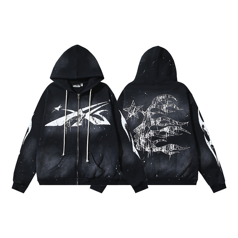 HELLSTAR Cosmic Graphic Black Zip Hoodie