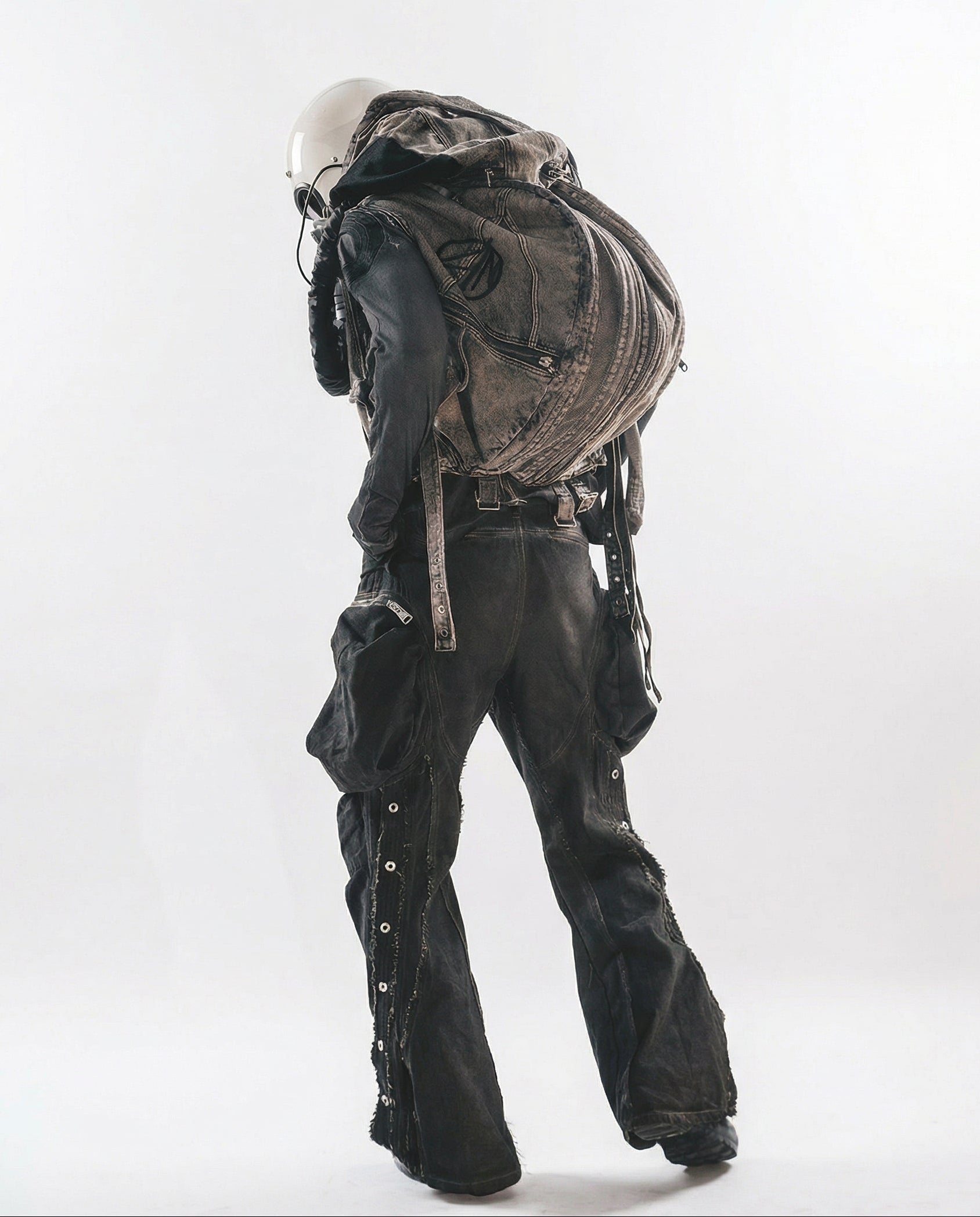 Wasteland Streetwear Distressed Cotton Wide Leg Cargo Pants