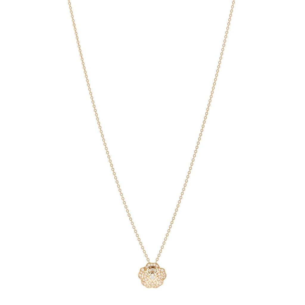 18K Yellow Gold Diamond Bouton de Camelia Pendant Necklace