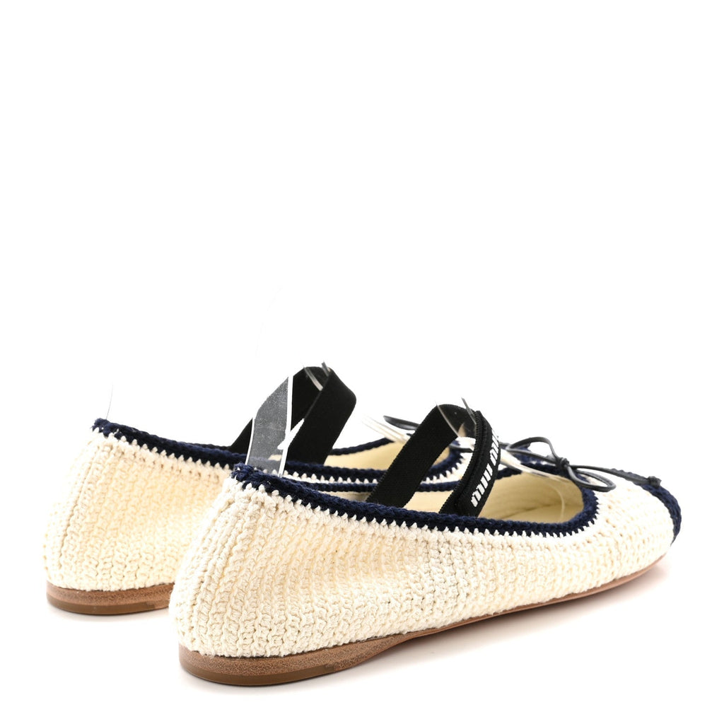 Cotton Crochet Knit Ballerina Flats 38.5 Avorio Blue