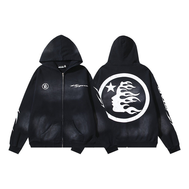 HELLSTAR Flame Logo Black Zip Hoodie