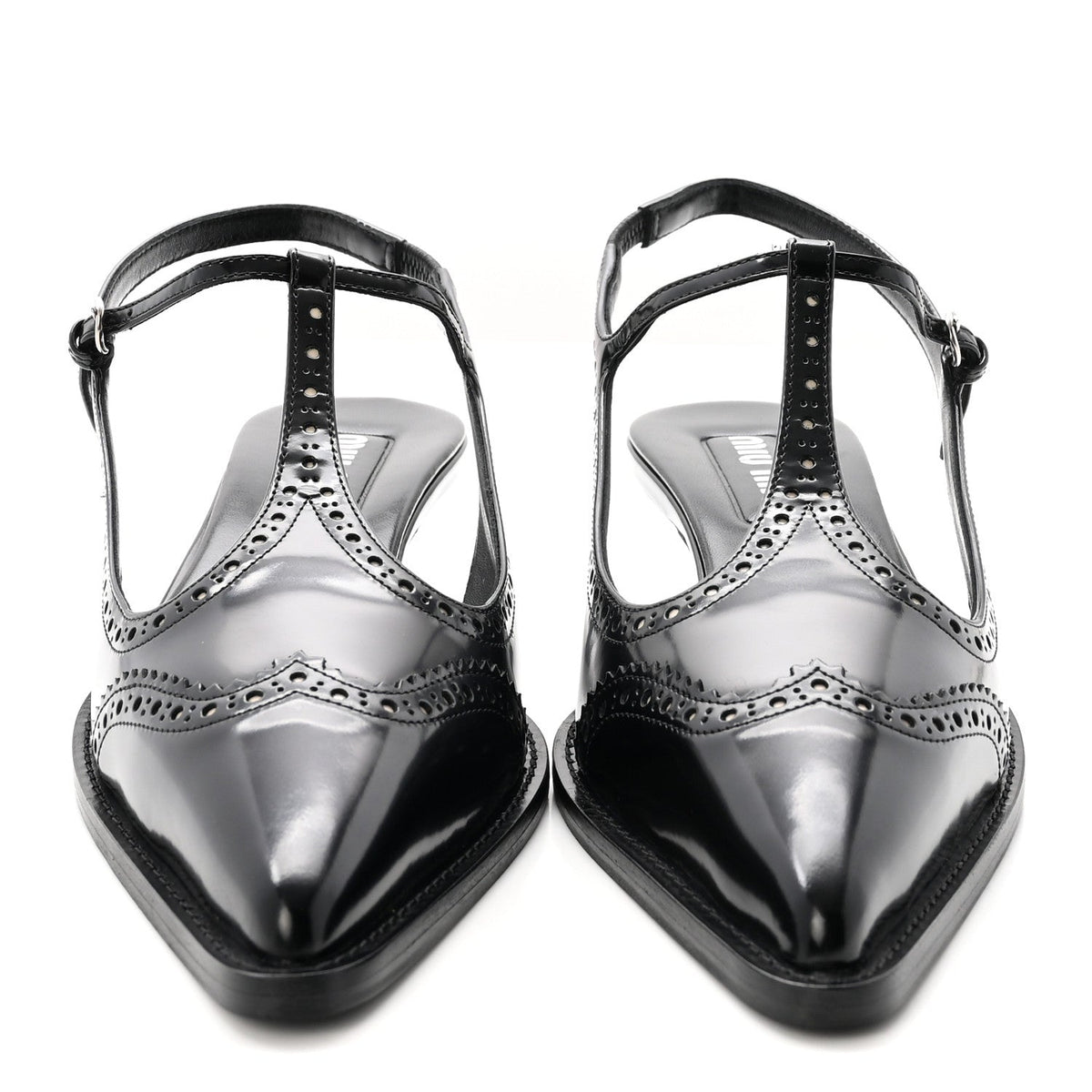 Calfskin Brogue Slingback Pumps 39 Black