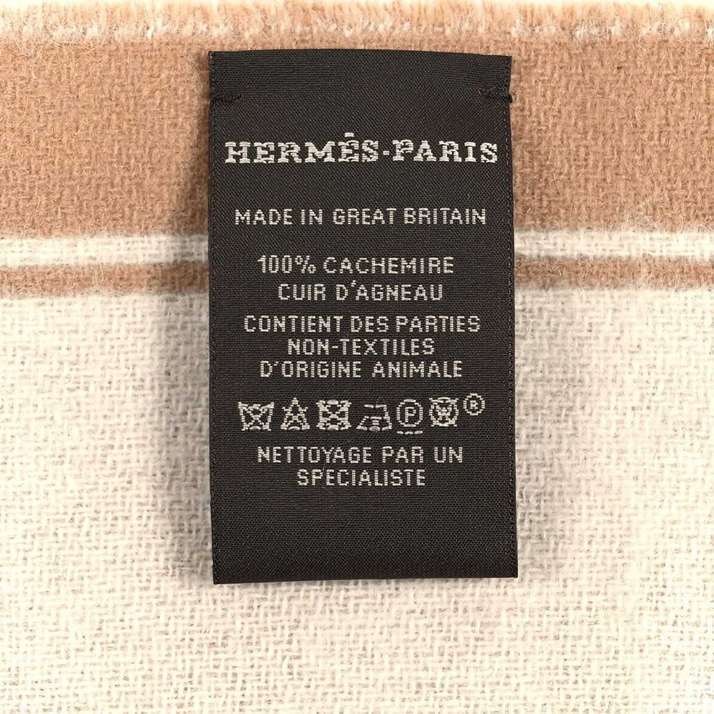 Cashmere Casaque Grand Mors Muffler Camel Ivory