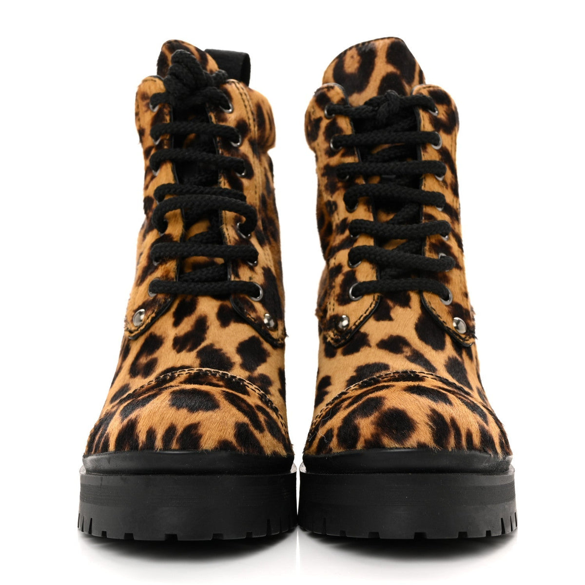 Cavallino Calf Hair Leopard Lace Up Boots 37.5 Miele
