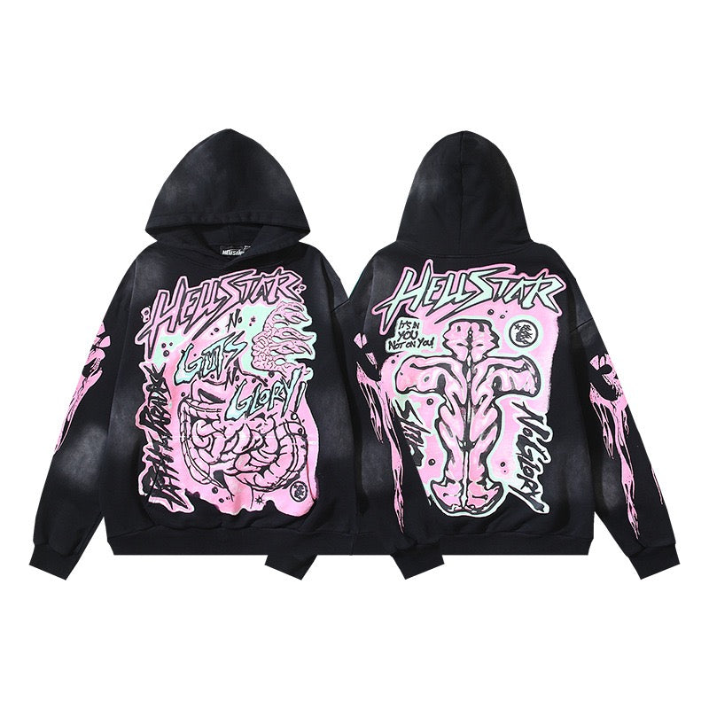 HELLSTAR Pink Graphic Black Hoodie