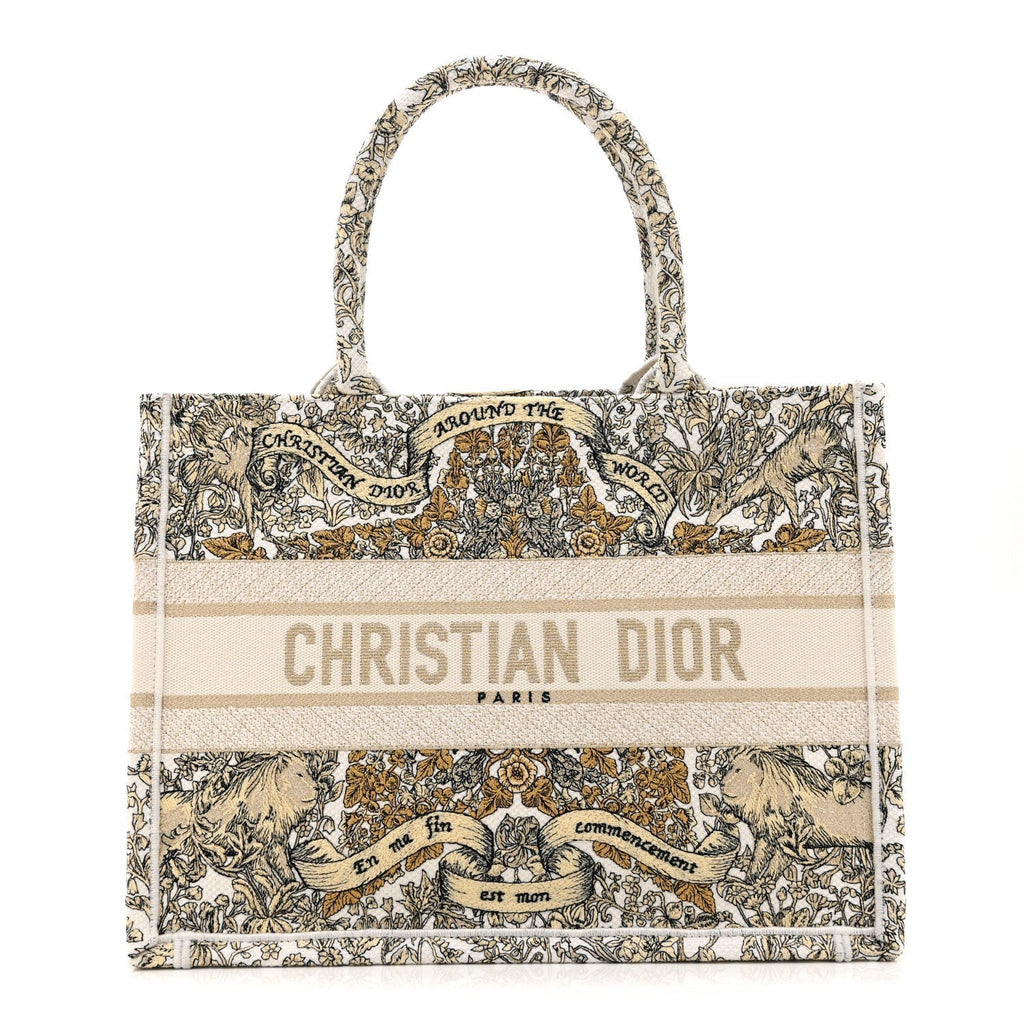 Canvas Embroidered Medium Around The World Book Tote Gold