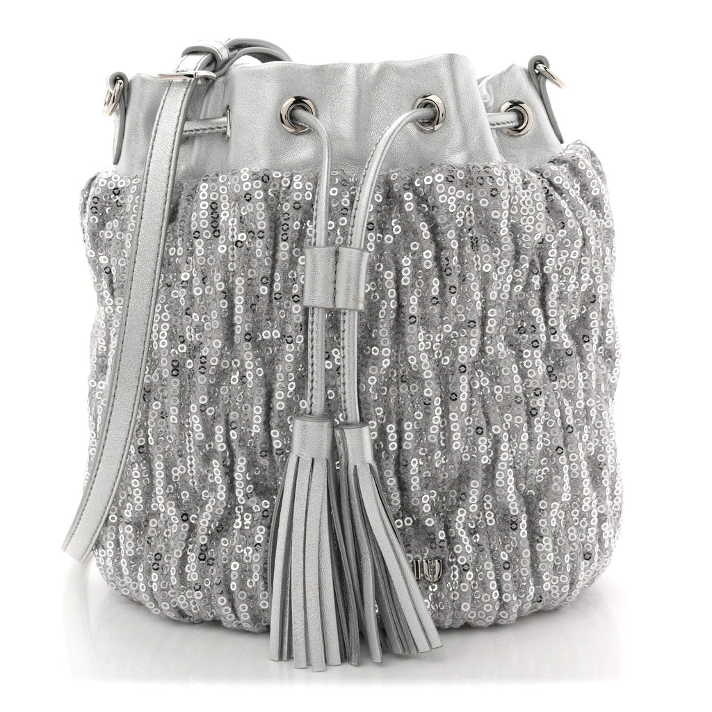 Paillettes Mate Bucket Bag Argento