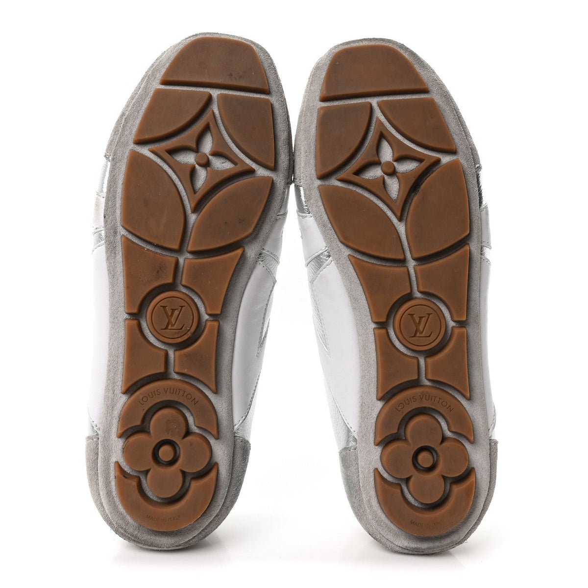 Metallic Grained Calfskin Womens LV Sneakerina 38 Silver