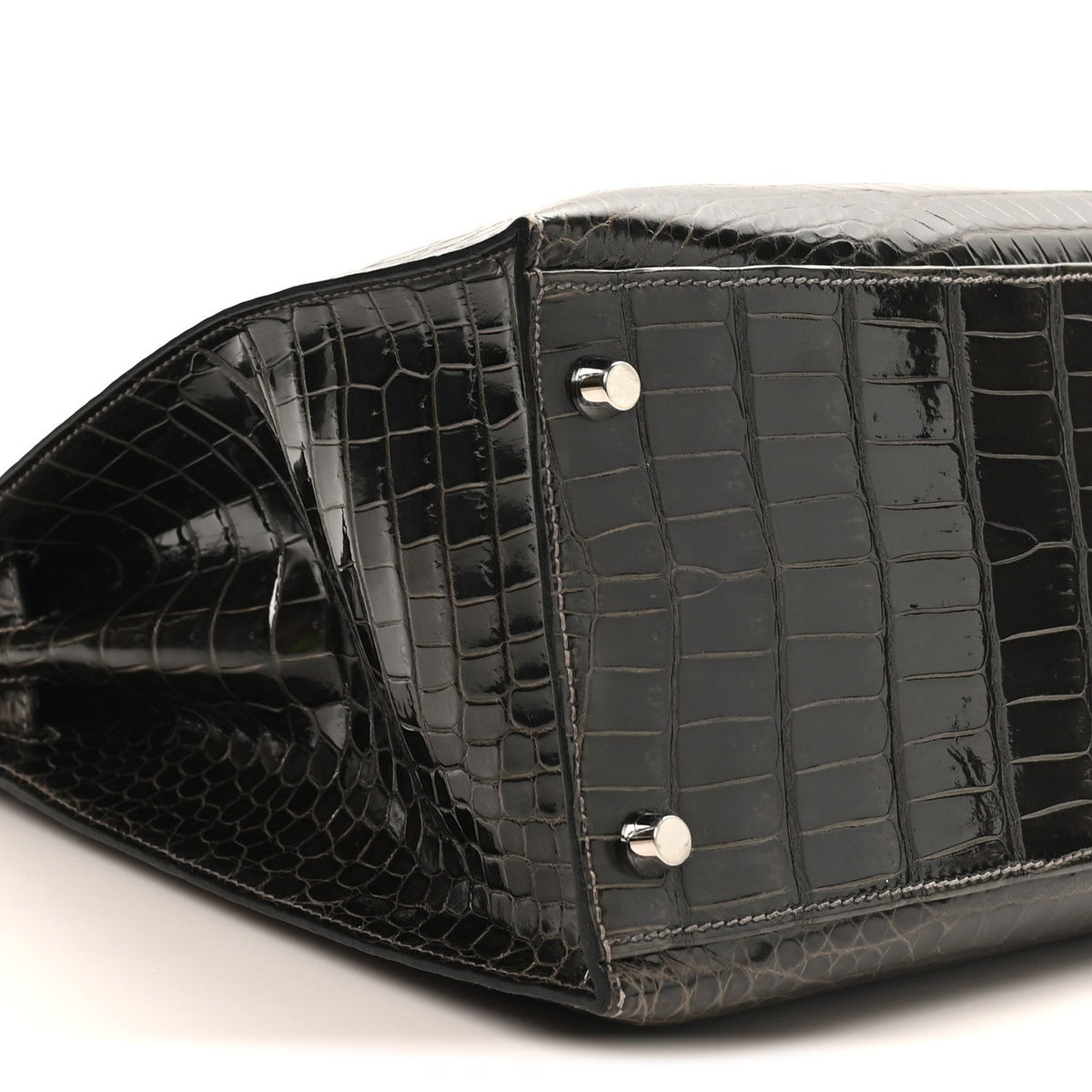 Shiny Porosus Crocodile Kelly Sellier 35 Graphite