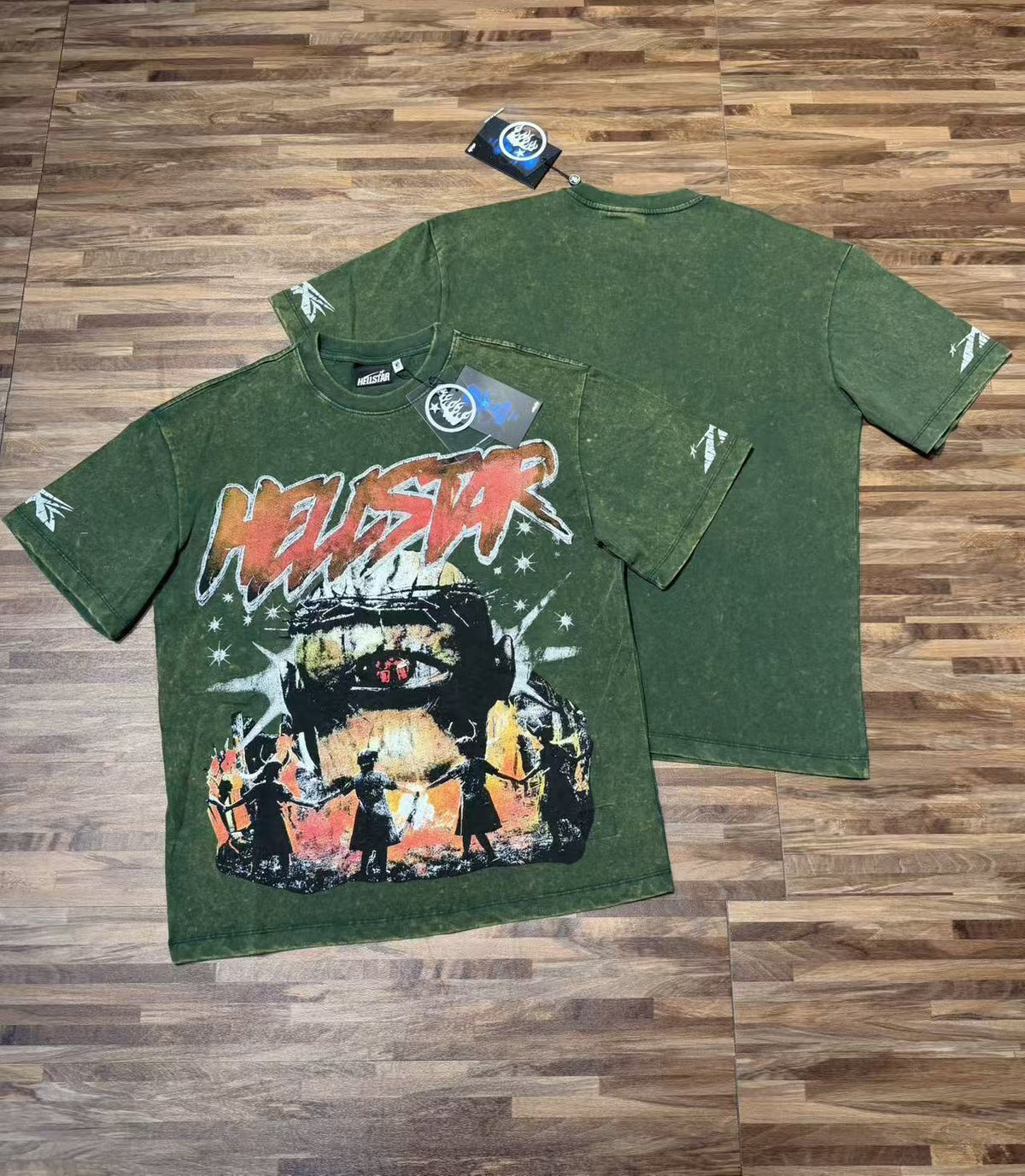 HELLSTAR Green Vintage Graphic T-Shirt – Oversized Streetwear Short Sleeve Tee