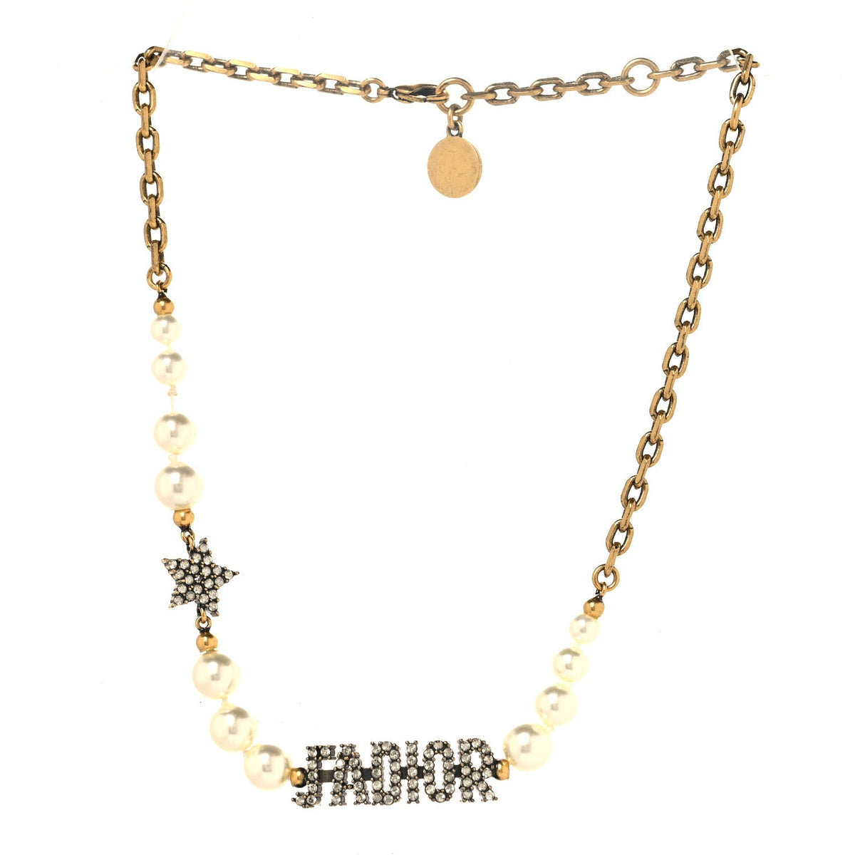 Metal Pearl Crystal J'Adior Choker Necklace Antique Gold