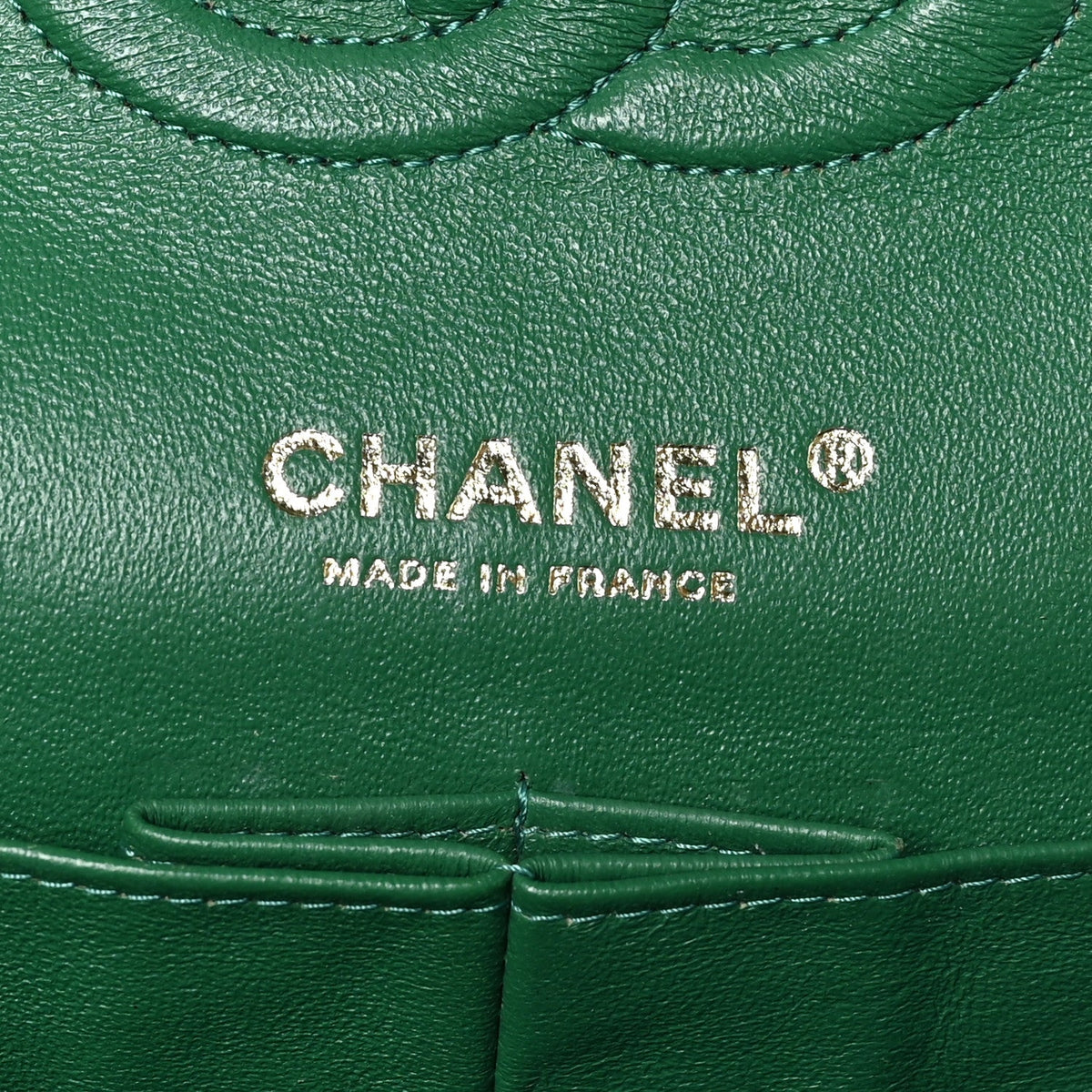 Metallic Caviar Quilted Medium Double Flap Green