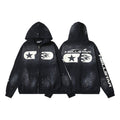 HELLSTAR Distressed Flame Zip Hoodie Black