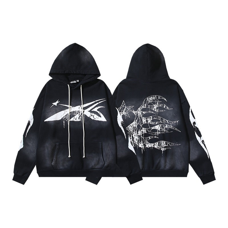 HELLSTAR Distressed Flame Graphic Hoodie Black