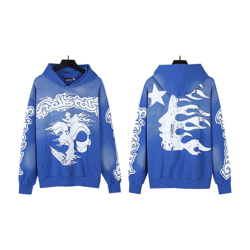 HELLSTAR Blue Flame Moon Graphic Hoodie