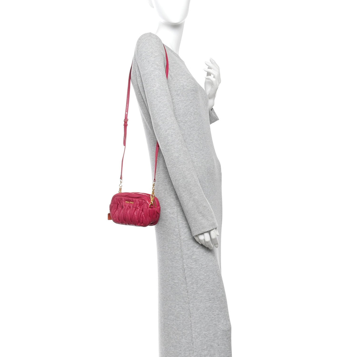Vitello Lux Matelasse Zip Shoulder Bag Fuxia