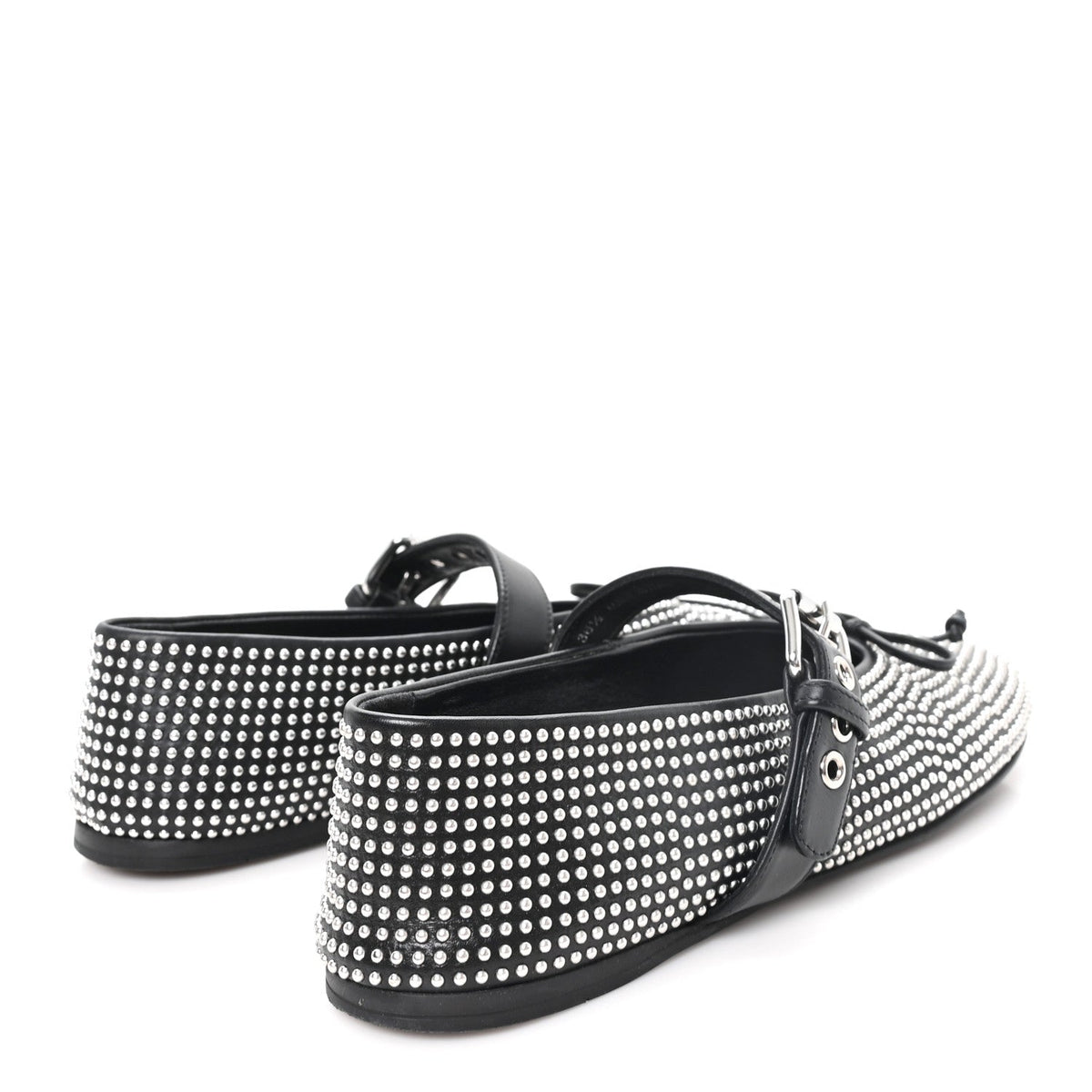 Calfskin Studded Mary Jane Ballerina Flats 36.5 Black