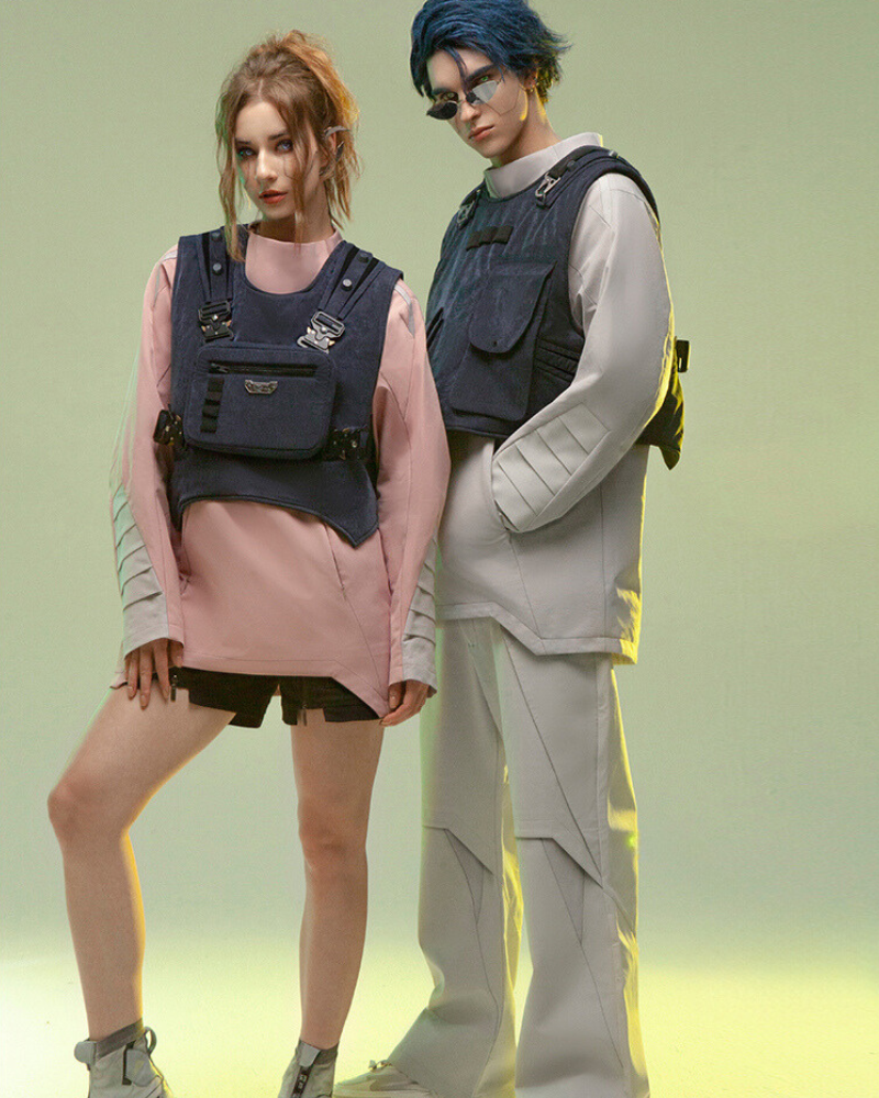 XIPHEVIL Cyberpunk Outfits 3D Cut Dyed Unisex Pullover Jacket