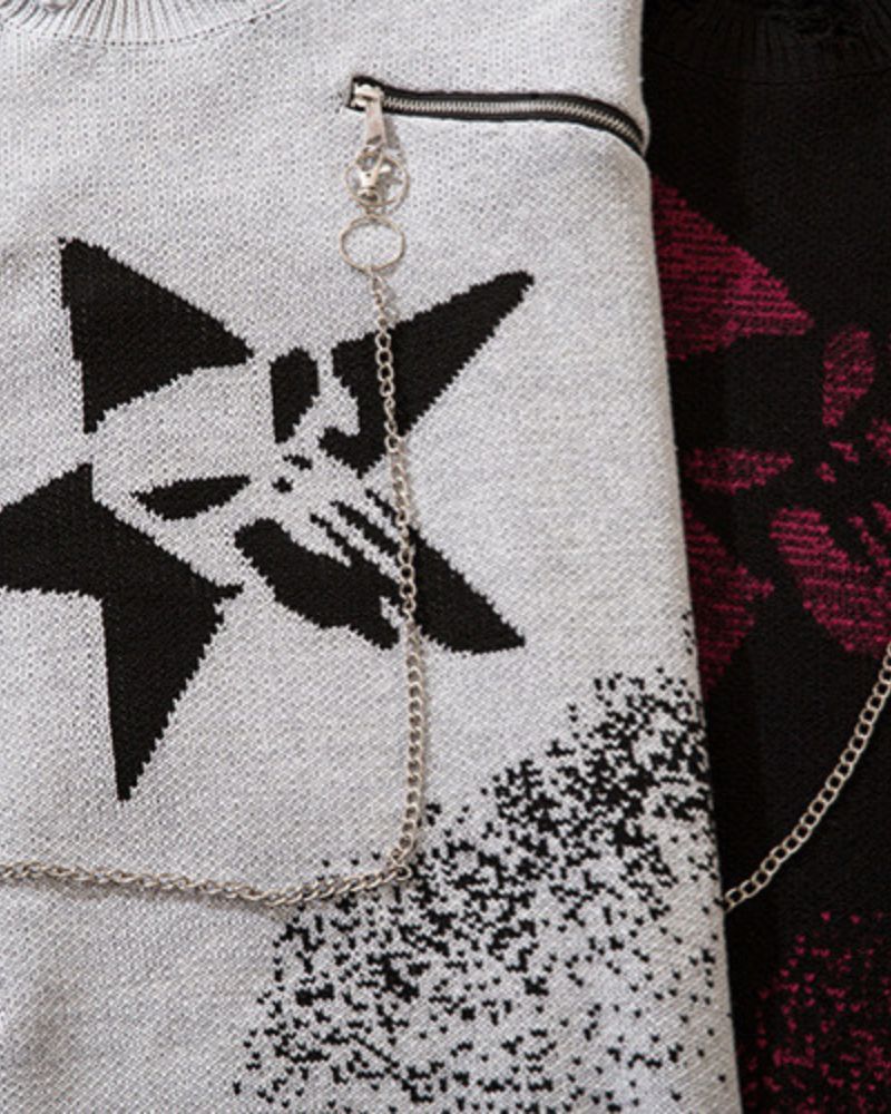 Chain Zipper Lazy Star Sweater