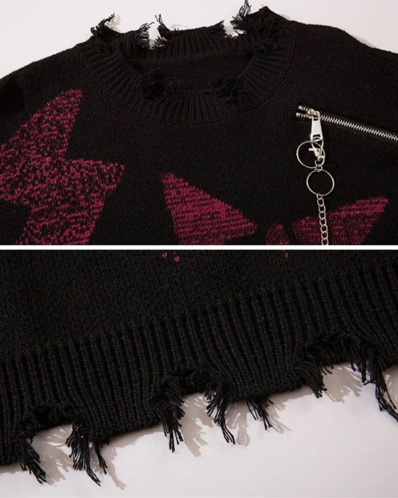 Chain Zipper Lazy Star Sweater