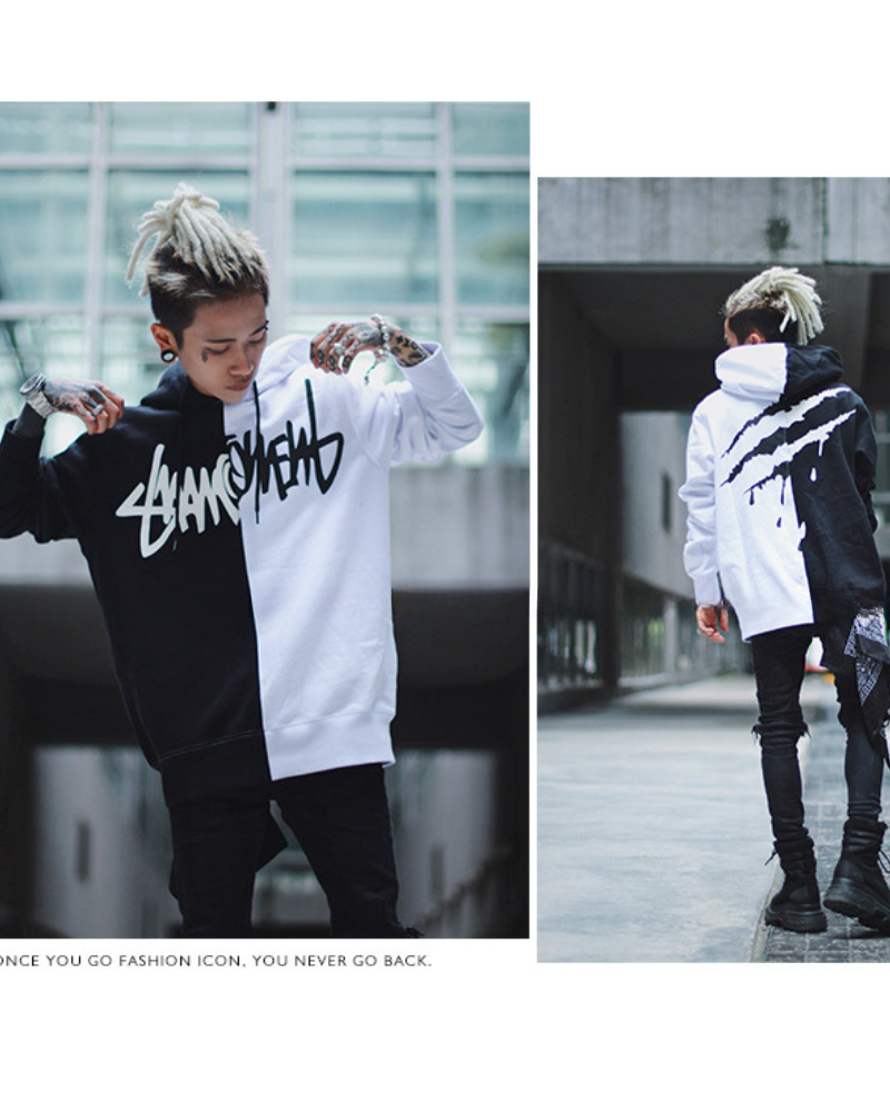 Techwear Claw Marks Black and White Hoodie