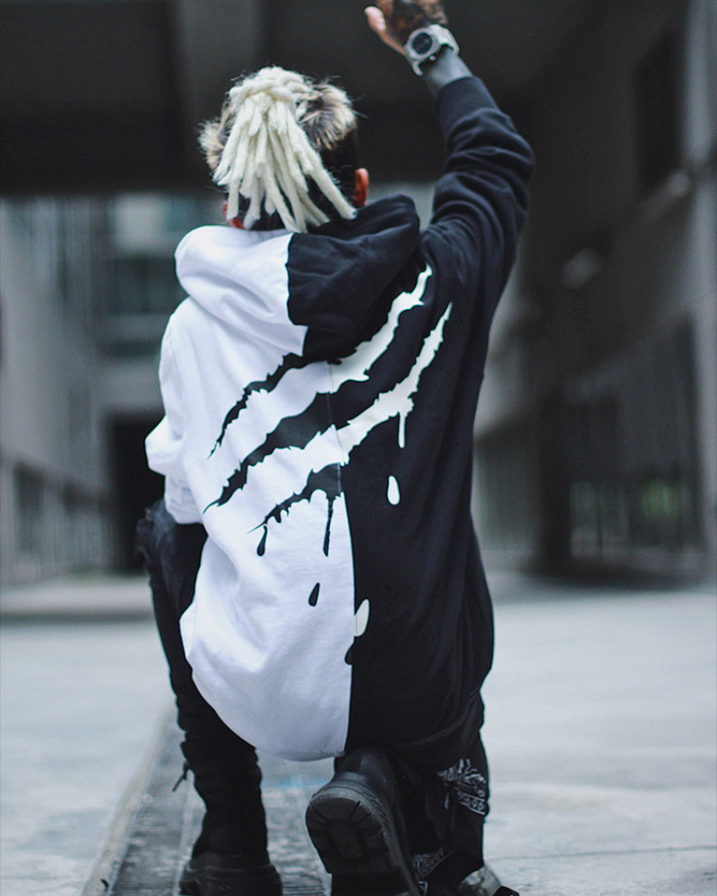 Techwear Claw Marks Black and White Hoodie